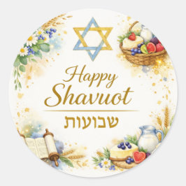 Pegatina Redonda Feliz Sticker de Shavuot, Estrella de David, Lácte