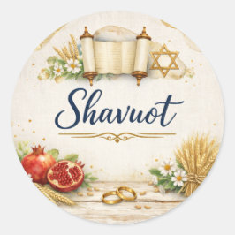 Pegatina Redonda Feliz Sticker de Shavuot, Fiesta Judía