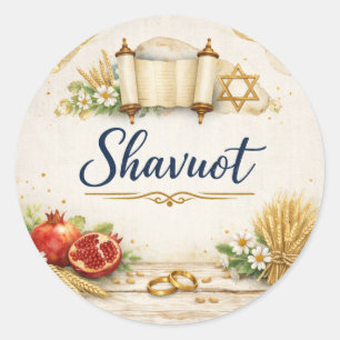 Pegatina Redonda Feliz Sticker de Shavuot, Fiesta Judía