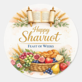 Pegatina Redonda Feliz Sticker de Shavuot, Frutas del Festival