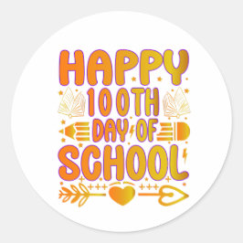Pegatina Redonda Feliz Sticker del 100.º Día de Escuela 100 Días In