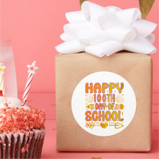 Pegatina Redonda Feliz Sticker del 100.º Día de Escuela 100 Días In