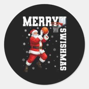 Pegatina Redonda Feliz Swishmas Srt Navidad Baloncesto Xmas Hombres