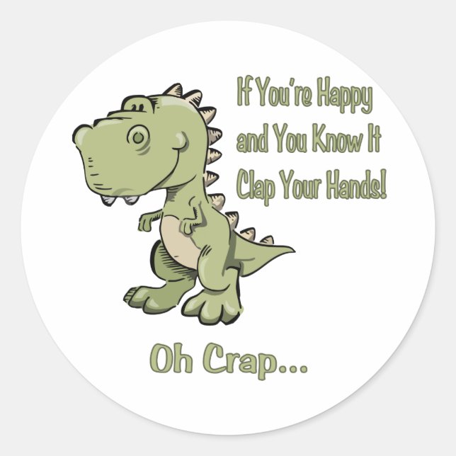 Pegatina Redonda Feliz T-Rex (Anverso)
