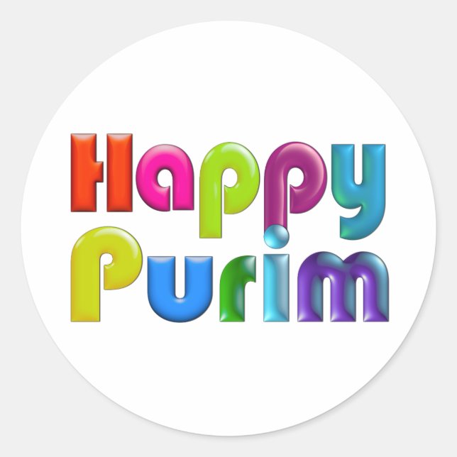 Pegatina Redonda FELIZ Tarjeta de felicitación funky PURIM (Anverso)