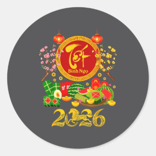 Pegatina Redonda Feliz Tet 2026 Año del Caballo Vietnamita Xuan B