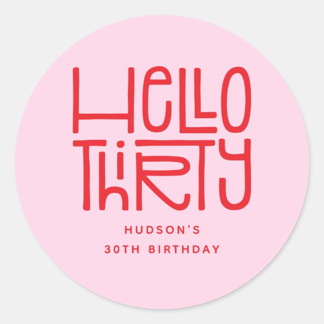 Pegatina Redonda FELIZ TREINTA Cumpleaños modernos 30 (Anverso)