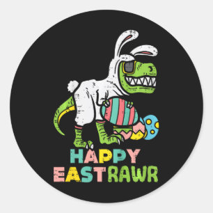 Pegatina Redonda Feliz Trex Pascua de Resurrección Conejo de Pascua