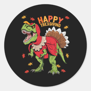 Pegatina Redonda Feliz Trexending T Rex Dinosaur Turkey Thanksgivin
