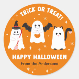 Pegatina Redonda Feliz truco de Halloween o traten fantasmas
