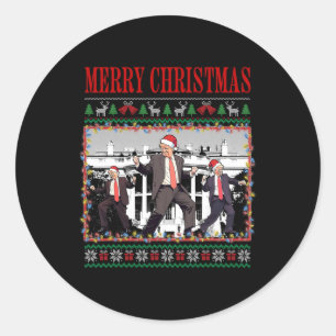 Pegatina Redonda Feliz Trumpmas - Danza de Papá Noel Donald Trump