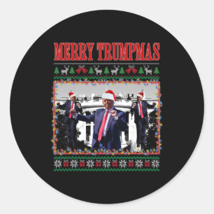 Pegatina Redonda Feliz Trumpmas Donald Trump, navidad Santa