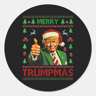 Pegatina Redonda Feliz Trumpmas Graciosos Navidades feos suéter el 