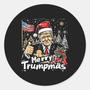 Pegatina Redonda Feliz Trumpmas Navidades agradecidos Trump como Sa
