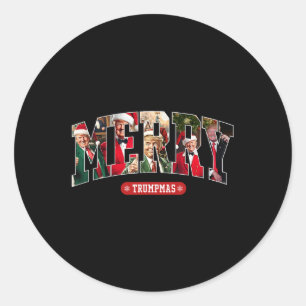 Pegatina Redonda Feliz Trumpmas Santa Trump Navidades Pajamas diver