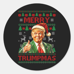 Pegatina Redonda Feliz Trumpnavidad Santa Trump Navidad 