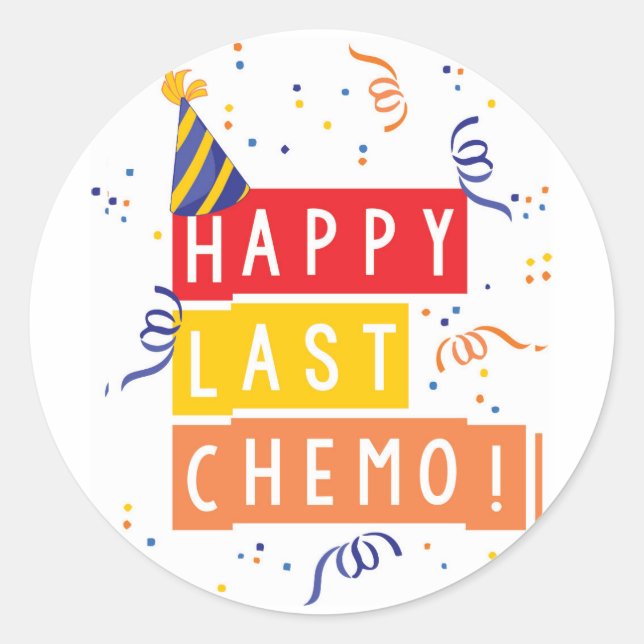 Pegatina Redonda ¡Feliz último Chemo! (Anverso)