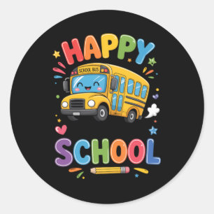 Pegatina Redonda Feliz último día de escuela Autobús escolar lindo 