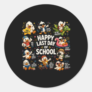 Pegatina Redonda Feliz Último Día De Escuela Profesor Ganso Lindo T