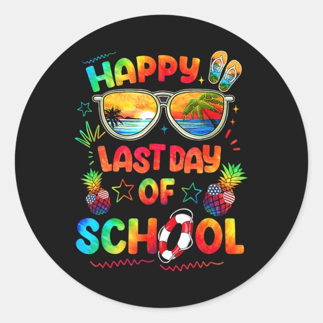 Pegatina Redonda Feliz Último Día De Maestros De Escuela De Fin De  (Anverso)