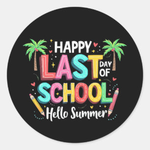 Pegatina Redonda Feliz Último Día Del Colegio Hola Summer