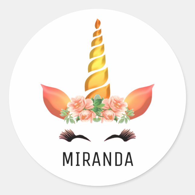 Pegatina Redonda Feliz unicornio (Anverso)