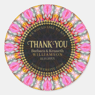 Pegatina Redonda Feliz Vibe Mandala Rosa+Amarillo Gracias