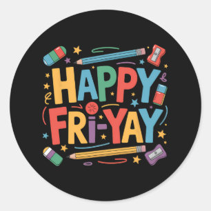 Pegatina Redonda Feliz Viernes Fri-yay Maestro Frita Yay Viernes Fi
