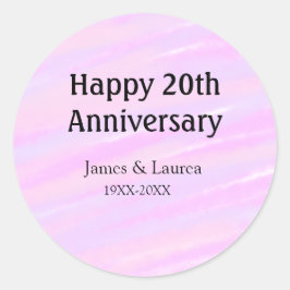 Pegatina Redonda Feliz vigésimo aniversario rosa morado pastel nomb