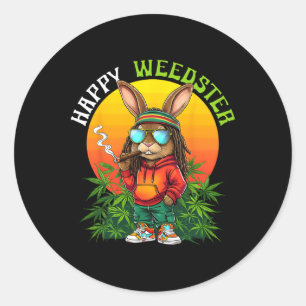 Pegatina Redonda Feliz Weedster Pascua Bunny Smoed Weed Funny Hombr