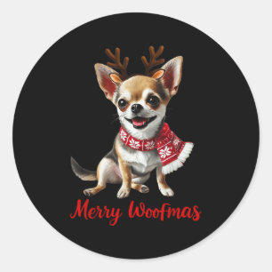 Pegatina Redonda Feliz Woofmas Chihuahua Perro Meme Con Cuerno Cier