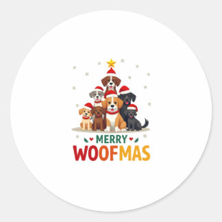 Pegatina Redonda Feliz Woofmas - Feliz Navidad para Amantes de los 