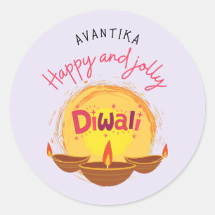 Pegatina Redonda Feliz y alegre Diwali personalizable