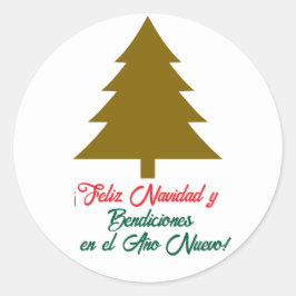 Pegatina Redonda Feliz y Bendecida Navidad,