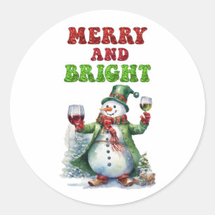 Pegatina Redonda Feliz y brillante Snowman