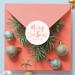 Pegatina Redonda Feliz y colorida Navidad personalizada