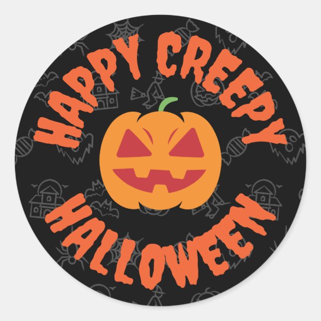Pegatina Redonda Feliz y espeluznante Halloween (Anverso)