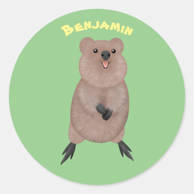 Pegatina Redonda Feliz y lindo diseño de personalizados de quokka (Anverso)
