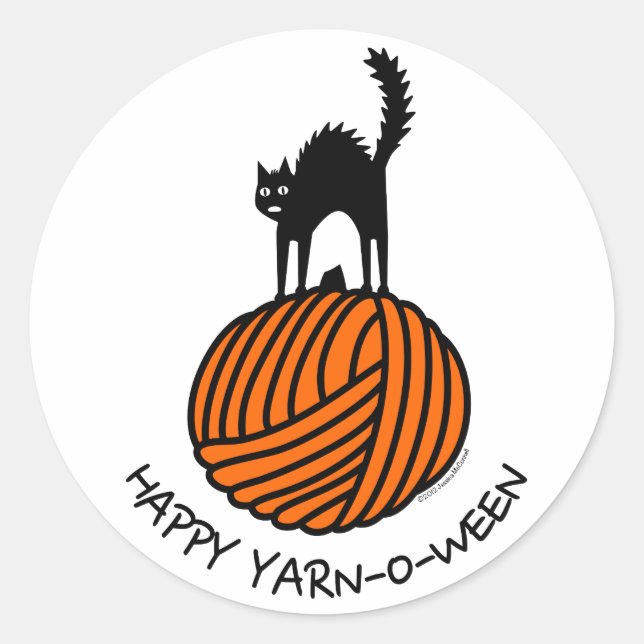 Pegatina Redonda ¡Feliz Yarn-O-Ween! (Anverso)