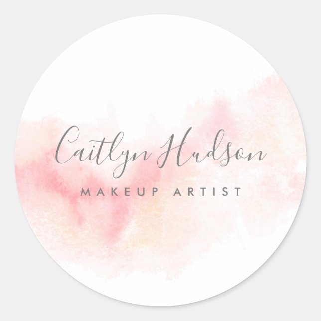Pegatina Redonda Feminina de acuarela rosa de Rubor (Anverso)