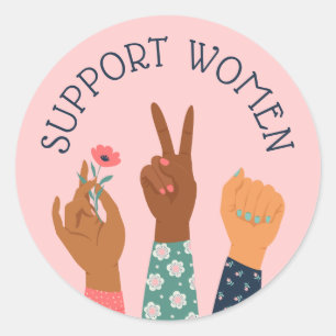 Pegatina Redonda Feminista de "Apoyo a las Mujeres"