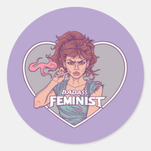 Pegatina Redonda FEMINISTA DE BADASS, personalizado