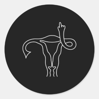 Pegatina Redonda Feminista de la elección del Dedo Medio Uterus Pro