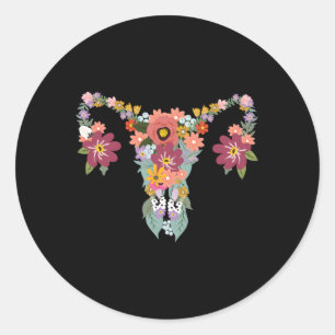 Pegatina Redonda Feminista De Los Derechos Del Ovario Floral Uterus