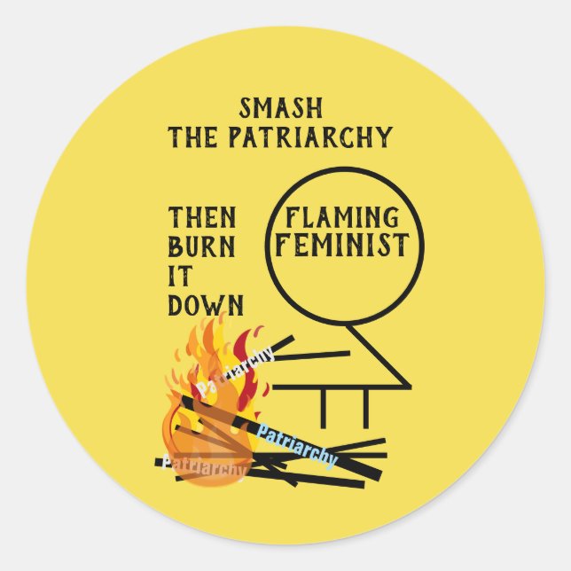 Pegatina Redonda Feminista llama la atención sobre el patriarcado (Anverso)