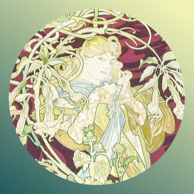 Pegatina Redonda Femme à marguerite - Mucha daisy textile repro (Subido por el creador)