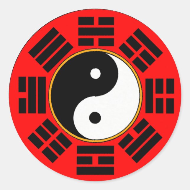 Pegatina Redonda Feng Shui Bagua Trigram Yin Yang (Anverso)