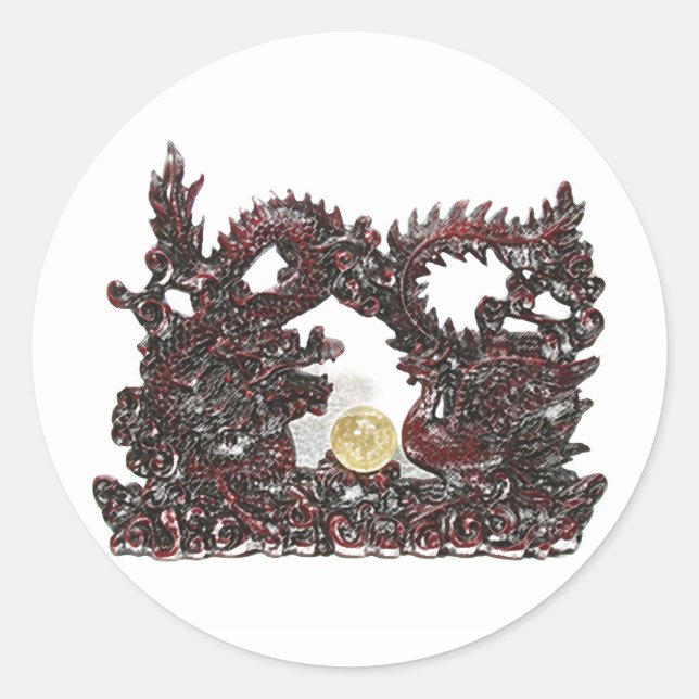 Pegatina Redonda Feng Shui Dragon y Phoenix (Anverso)
