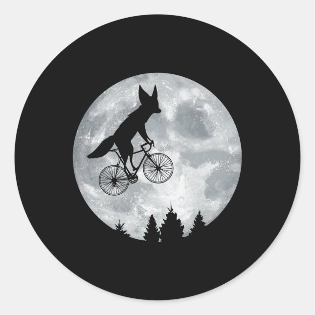 Pegatina Redonda Fennec Fox Riding Moon Bike Halloween Ciclismo Lun (Anverso)
