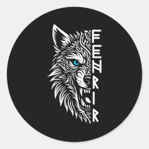 Pegatina Redonda Fenrir Lobo Vikingo de Odín Nórdico Vikingo Celta